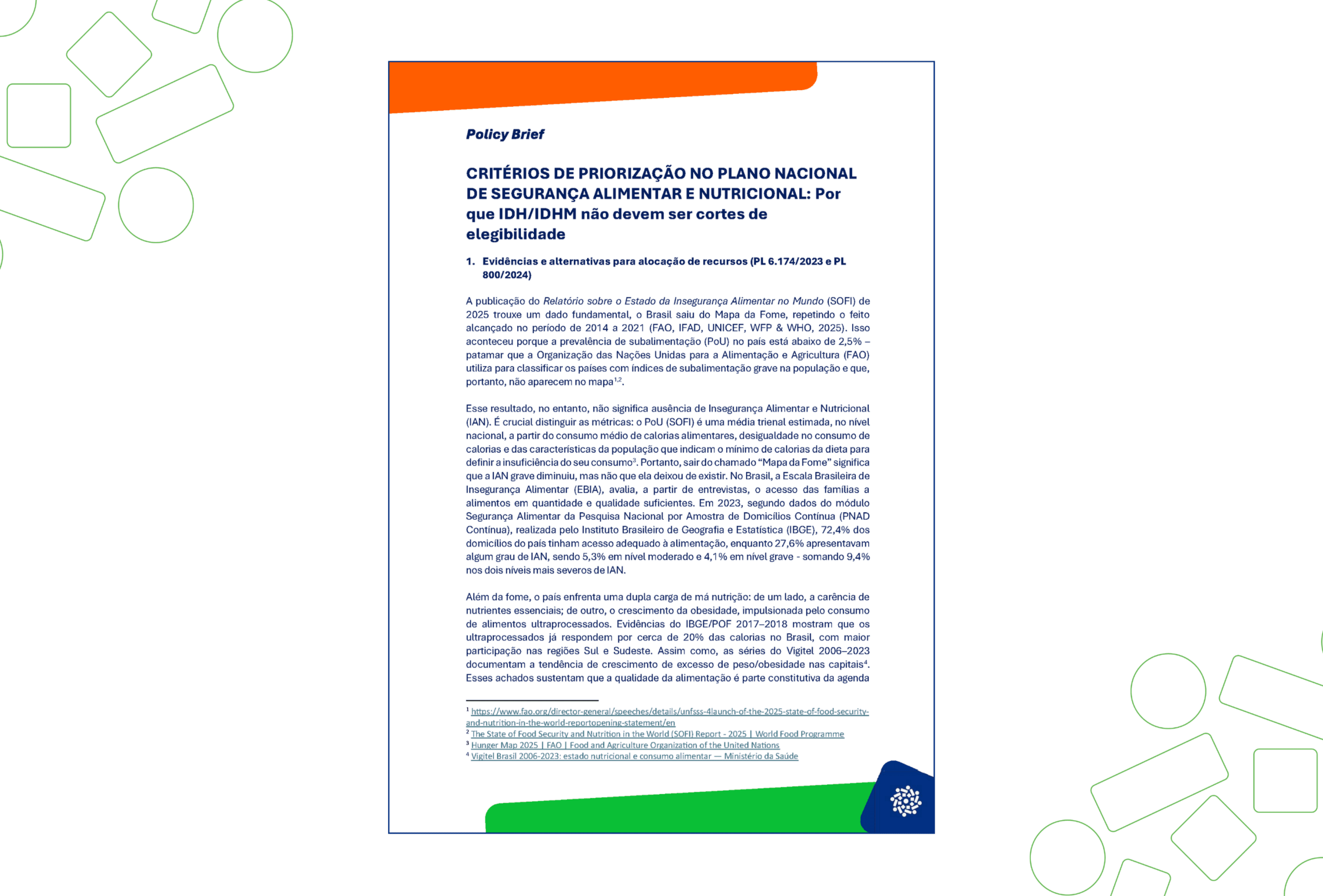 Critérios de Priorização no plano nacional de Segurança Alimentar e Nutricional: Por que IDH/IDHM não devem ser cortes de elegibilidade (Policy Brief 1)